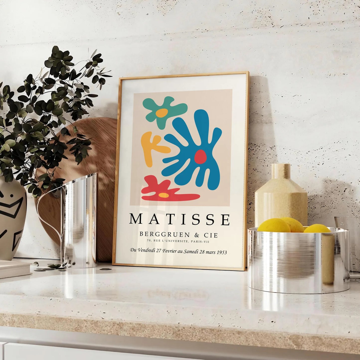 Poster space Matisse Prints Framed vibrant Papier Découpés striking wall art bold white yellow hues perfect unique artwork gift finished look unframed option flexibility
